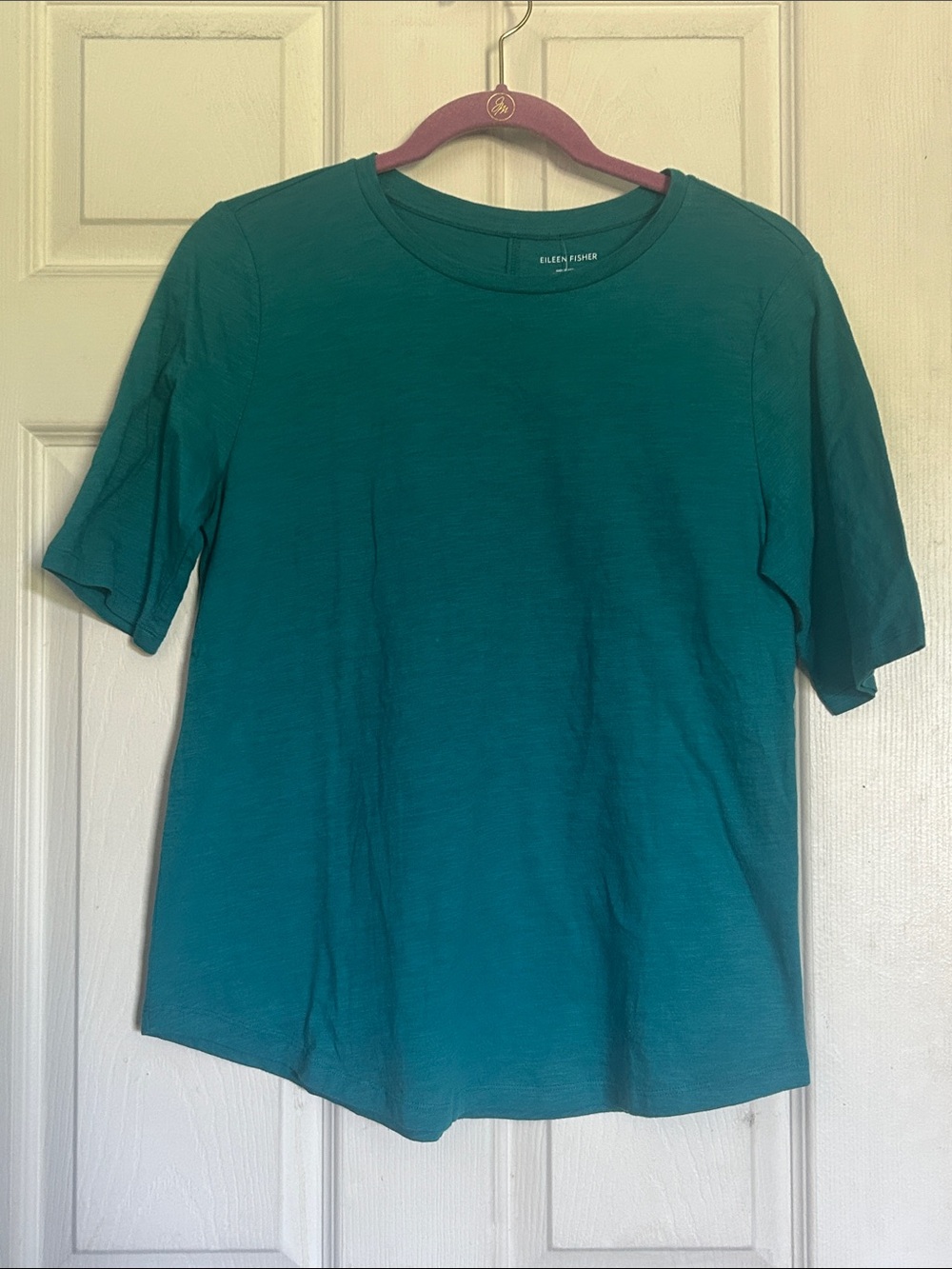 Eileen Fisher blue/green short sleeve organic cotton t-shirt size small